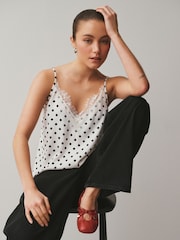 Negru/Ecru cu buline - Lace Cami Tops 2 Pack - Imaginea 6 din 9