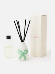 Oliver Bonas Cream Green Striped Bow Ceramic Reed Diffuser Gift Set - Image 2 of 3