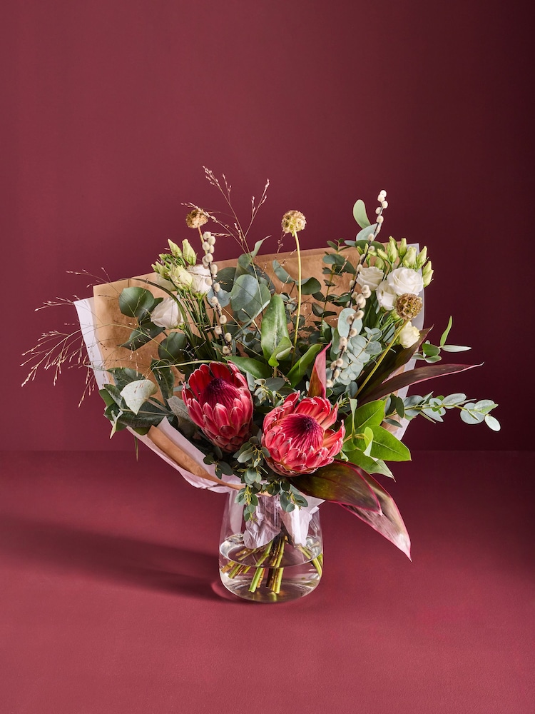 Pink/White Protea and Lisianthus Fresh Flower Bouquet - Image 1 of 4
