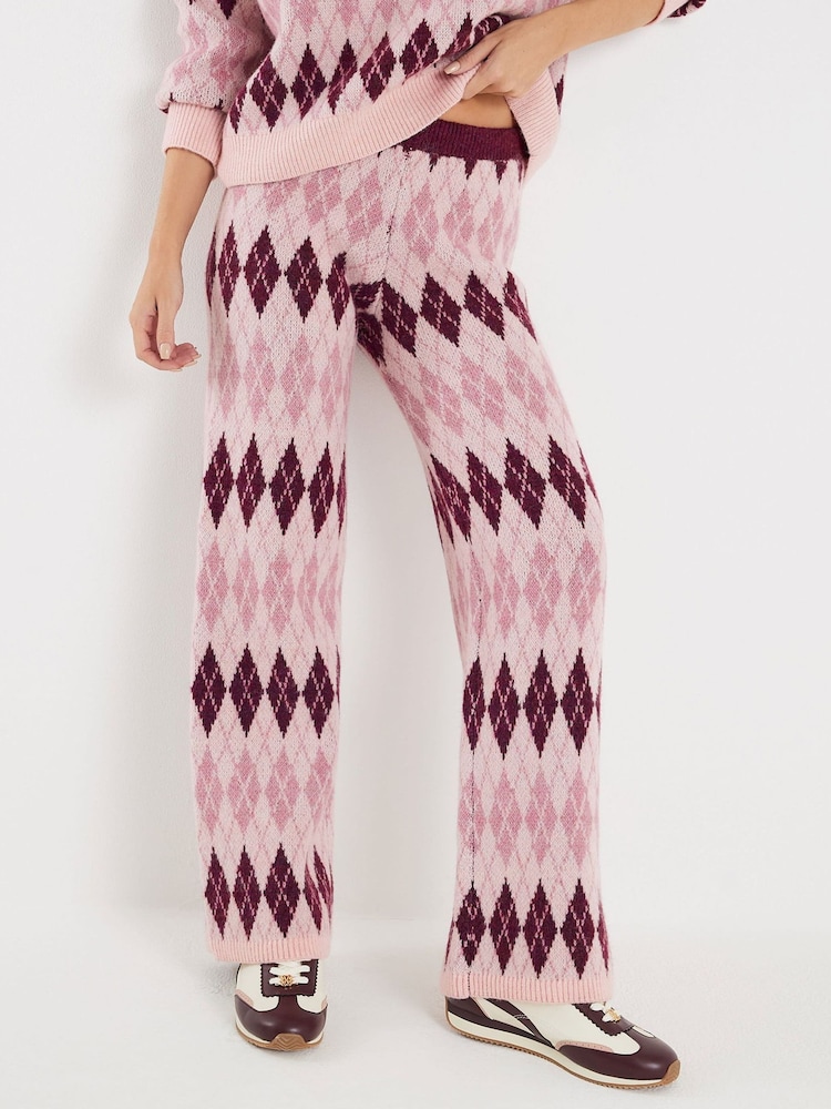 River Island Pink Argyle Knitted Trousers - Image 2 of 4
