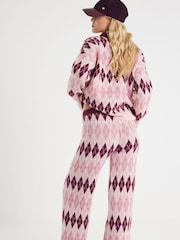 River Island Pink Argyle Knitted Trousers - Image 4 of 4