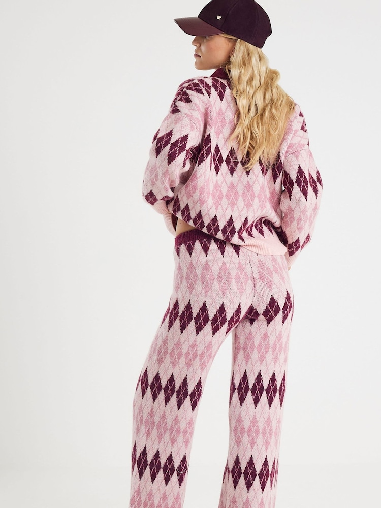 River Island Pink Argyle Knitted Trousers - Image 4 of 4