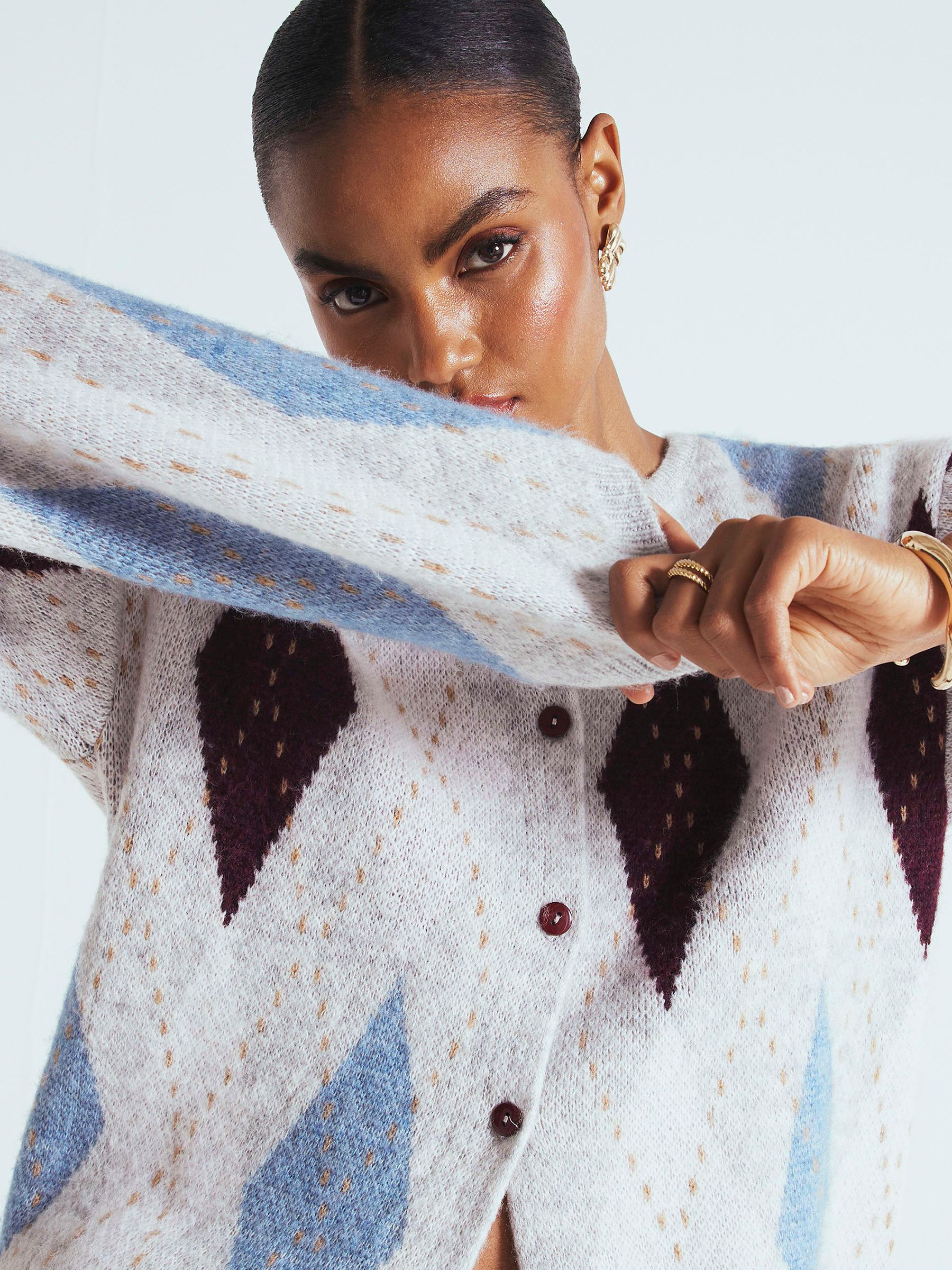 Buy River Island Grey Argyle Print Cardigan from Next USA