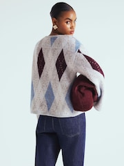 River Island Grey Argyle Print Cardigan - Image 4 of 4