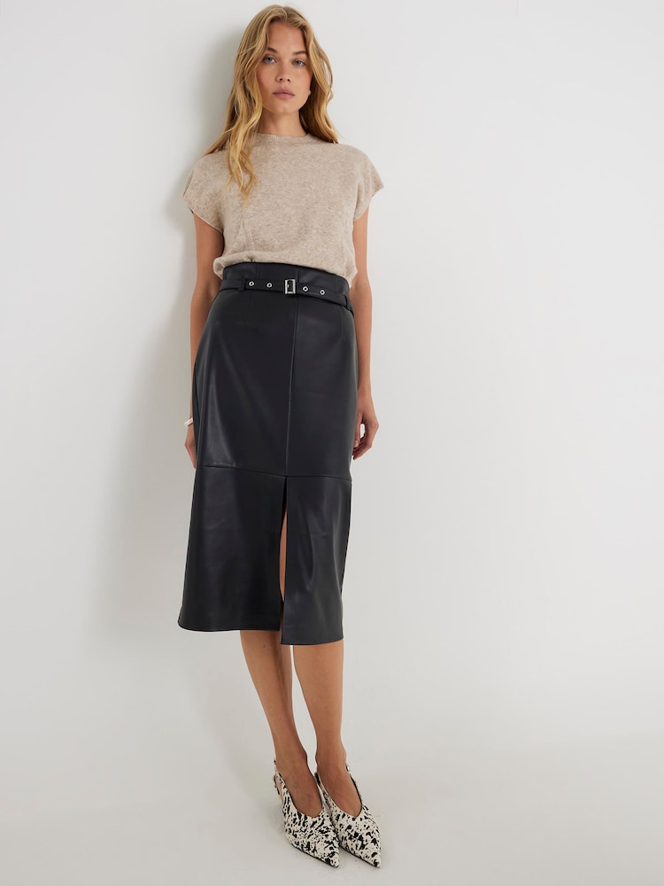 River Island Black Belted Midi Skirt - Image 1 of 4
