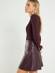 River Island Red Petite Faux Leather Hybrid Mini Dress - Image 2 of 4