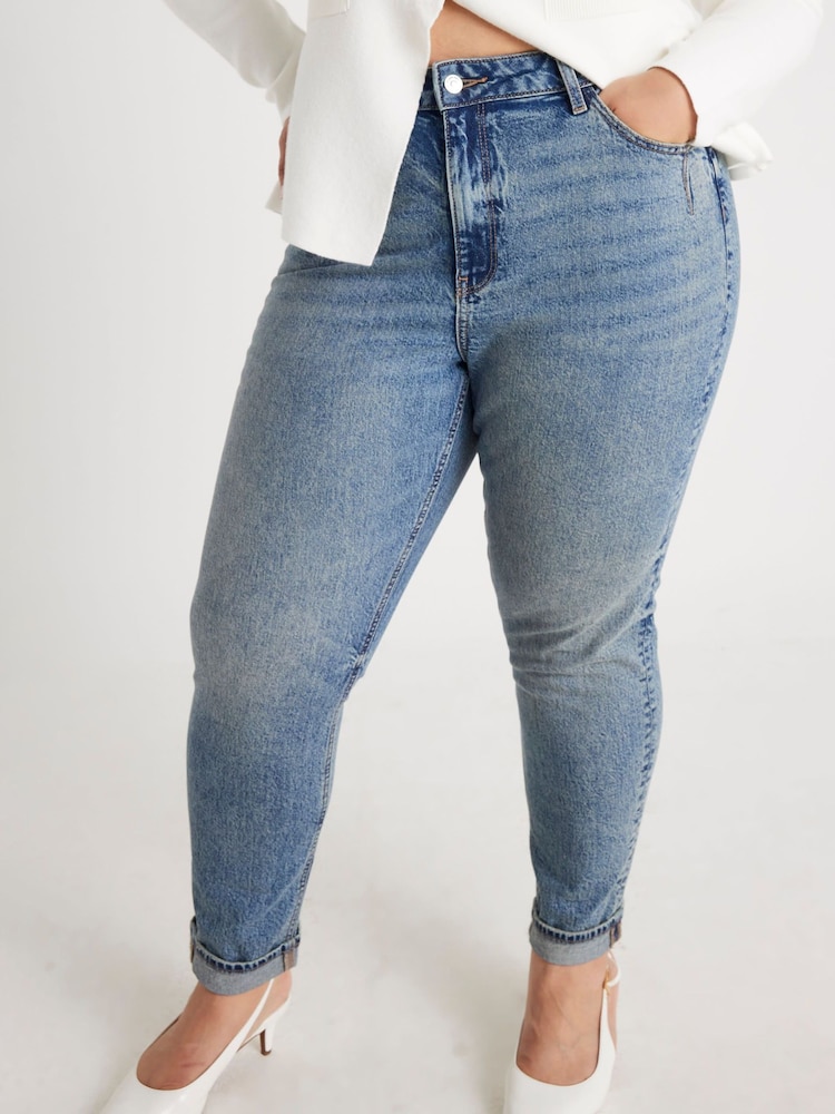 River Island Blue High Rise Sculpt Mom Jeans - Image 1 of 5