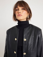 River Island Black Faux Leather Panelled Trophy Jacket - Image 1 of 4