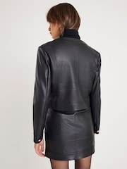 River Island Black Faux Leather Panelled Trophy Jacket - Image 2 of 4