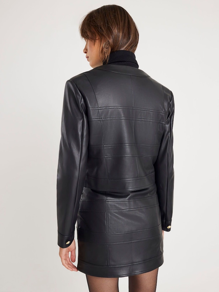 River Island Black Faux Leather Panelled Trophy Jacket - Image 2 of 4