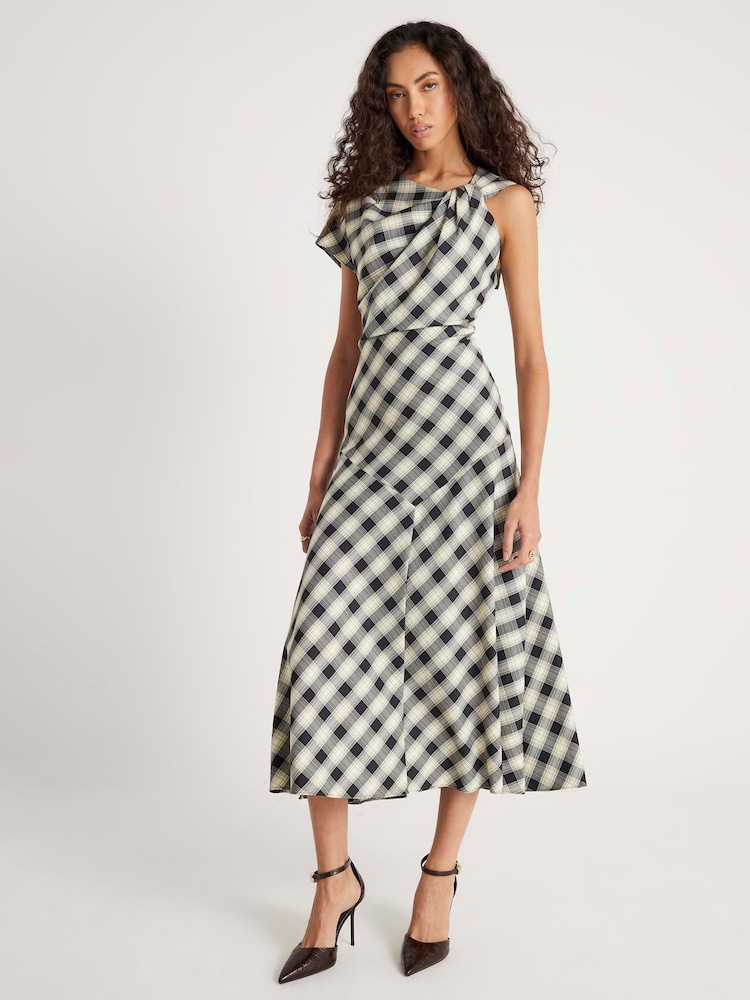 River Island Cream Check Knot Detail Maxi Dress - Image 1 of 6