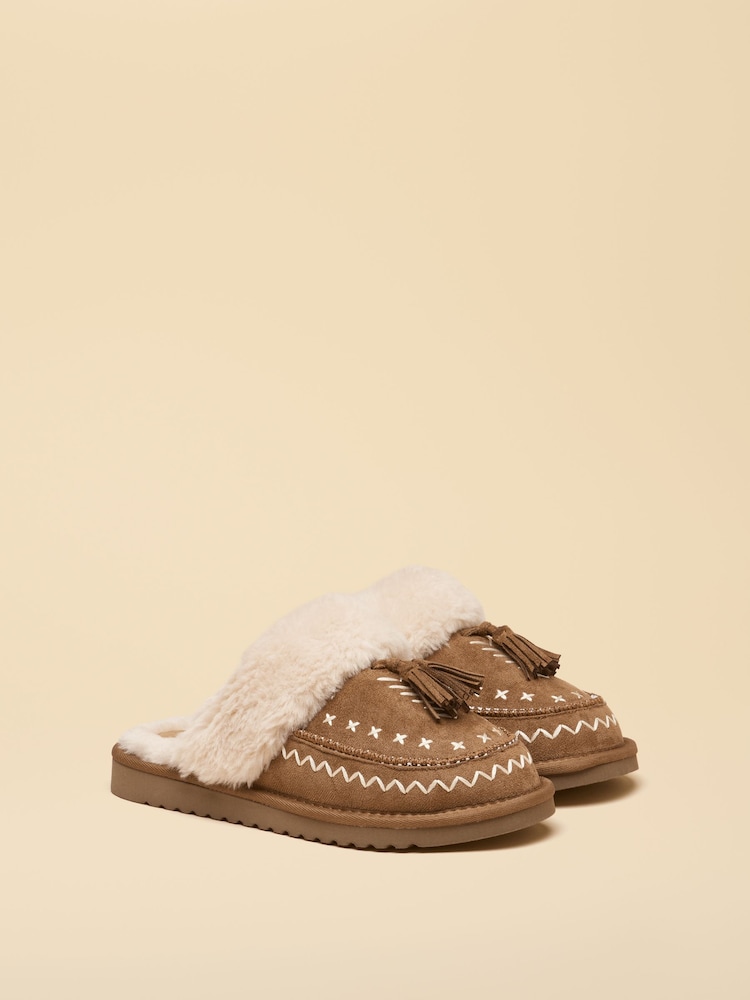 Buy Joules Chestnut Brown Embroidered Tassel Slipper from Next Australia