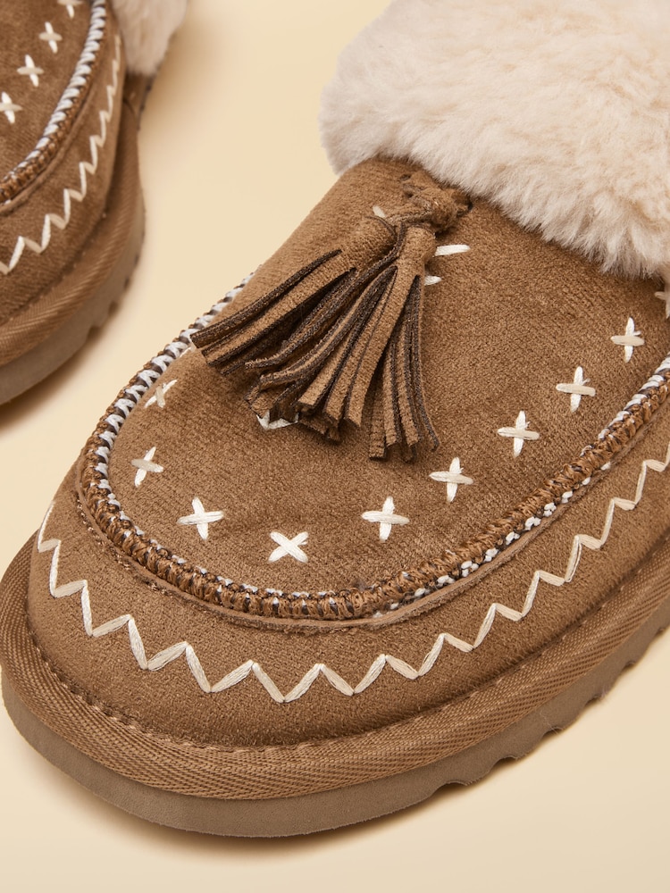Buy Joules Chestnut Brown Embroidered Tassel Slipper from Next Australia