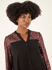 Roman Pink Embellished Sequin Stretch Blouse - Image 4 of 5
