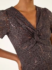 Roman Brown Sequin Lace Twist Front Midi Dress - Image 5 of 5