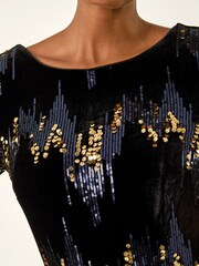 Roman Blue Sequin Velvet Shift Stretch Dress - Image 5 of 5