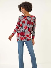 Roman Red Floral Banded Hem  T-Shirt - Image 2 of 5