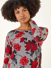 Roman Red Floral Banded Hem  T-Shirt - Image 4 of 5