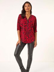 Roman Red Animal Print Zip Front Stretch Shirt - Image 2 of 5