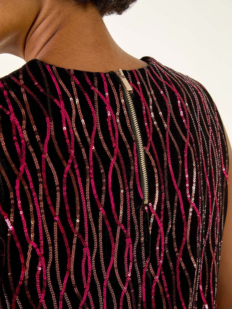 Roman Pink Sequin Velvet Vest Top - Image 5 of 5