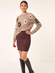 Roman Natural Floral Print Crew Neck Knit Jumper - Image 1 of 5