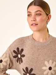 Roman Natural Floral Print Crew Neck Knit Jumper - Image 4 of 5
