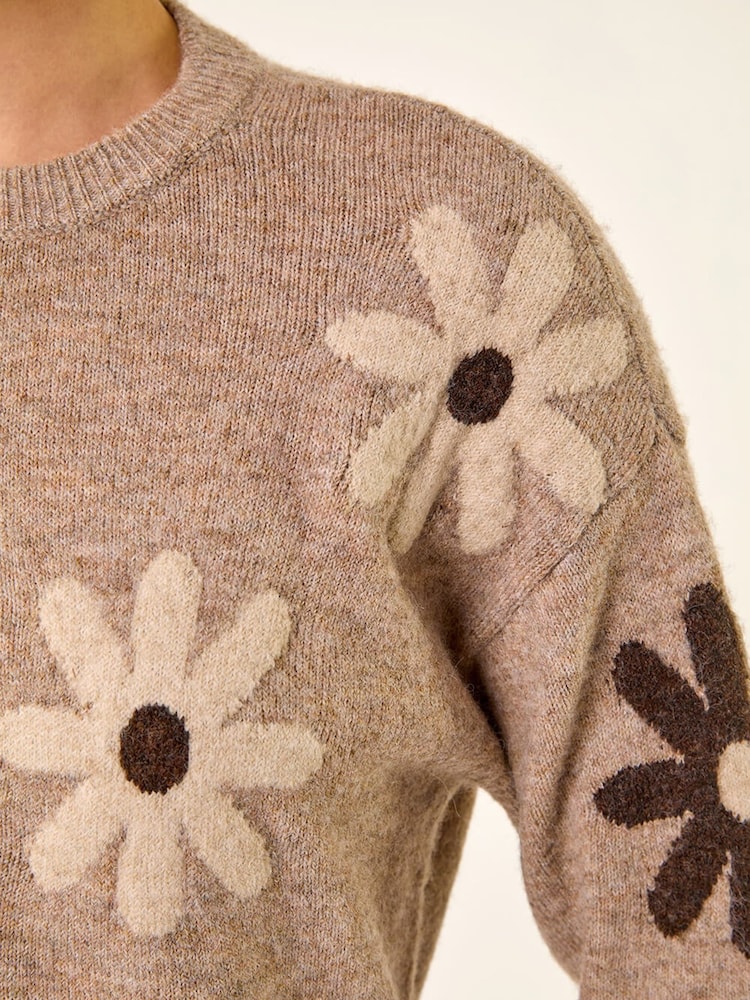 Roman Natural Floral Print Crew Neck Knit Jumper - Image 5 of 5 Roman Natural Floral Print Crew Neck Knit Jumper - Image 5 of 5