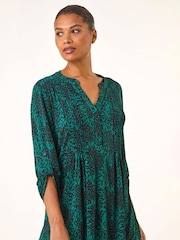 Roman Green Abstract Print Pintuck Stretch Blouse - Image 4 of 5