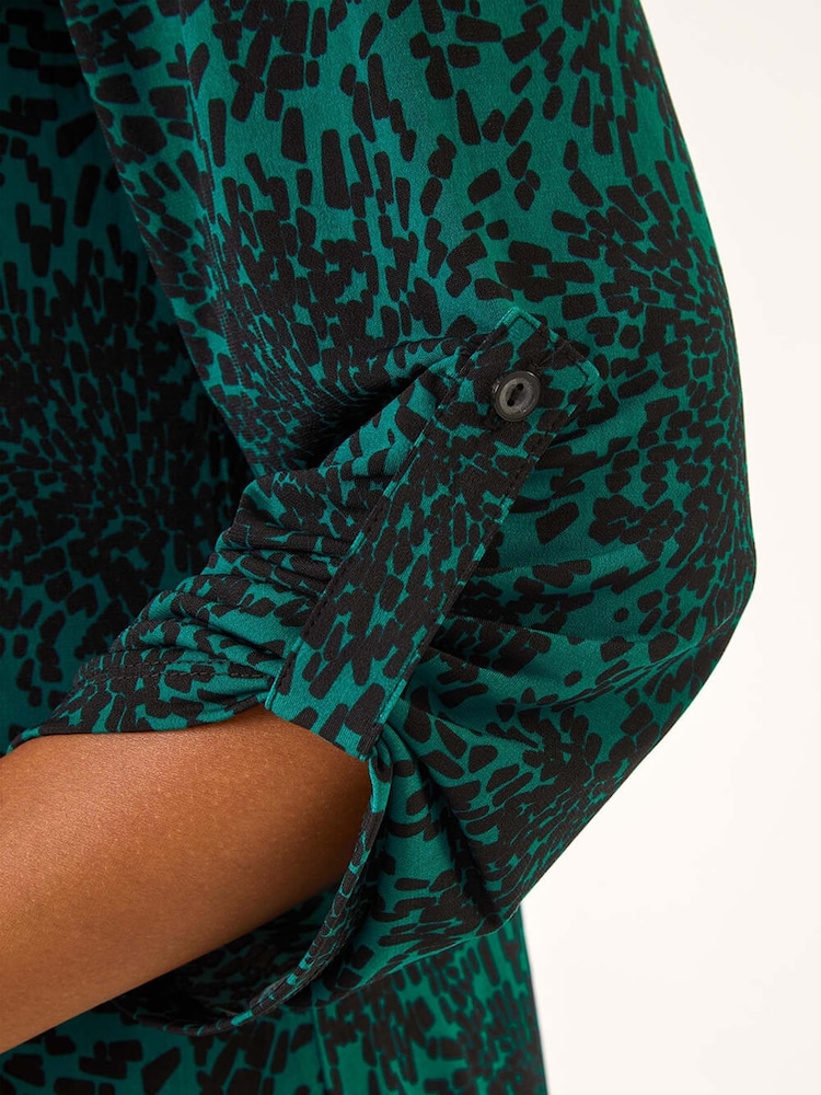 Roman Green Abstract Print Pintuck Stretch Blouse - Image 5 of 5