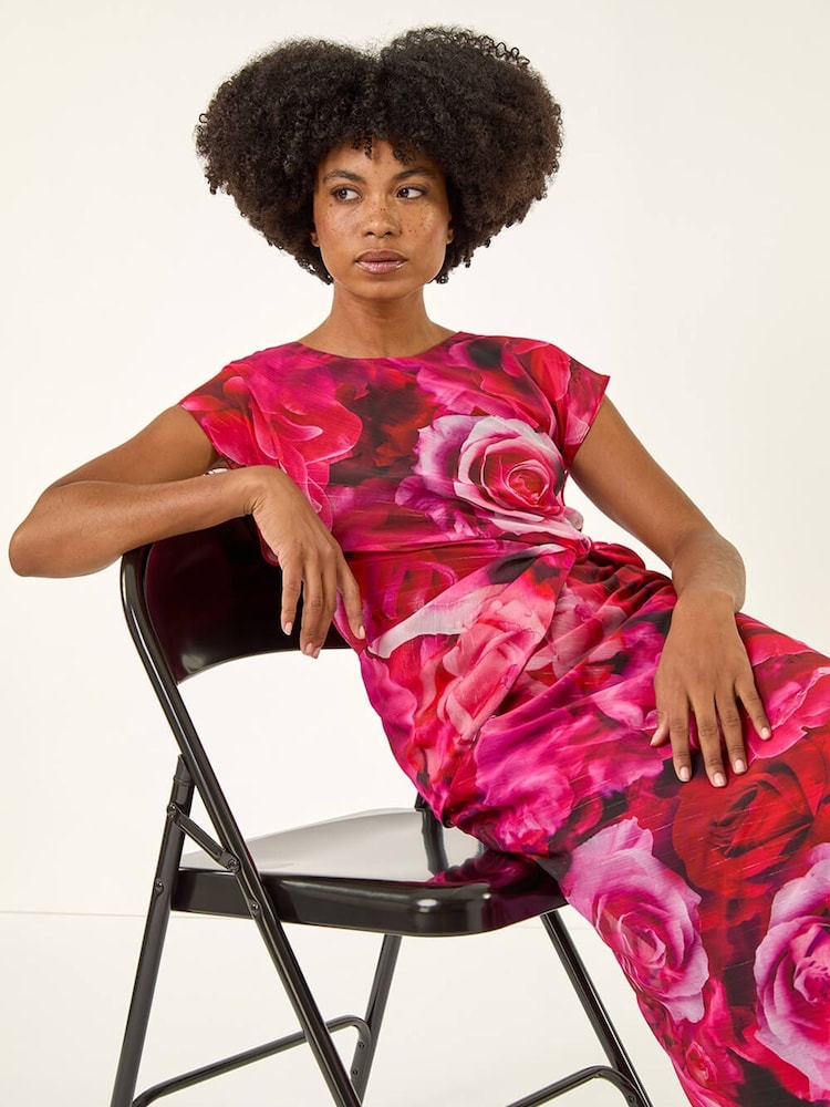 Roman Pink Floral Print Twist Detail Dress - Image 1 of 5 Roman Pink Floral Print Twist Detail Dress - Image 1 of 5