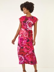 Roman Pink Floral Print Twist Detail Dress - Image 2 of 5