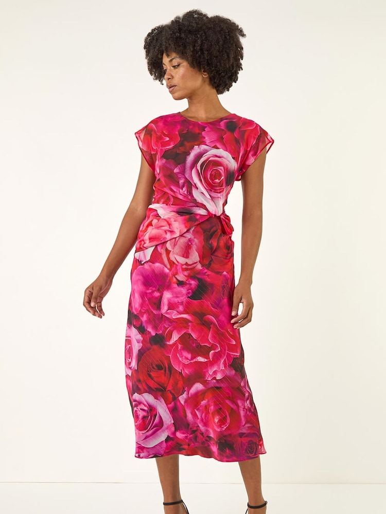 Roman Pink Floral Print Twist Detail Dress - Image 2 of 5