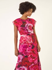 Roman Pink Floral Print Twist Detail Dress - Image 4 of 5