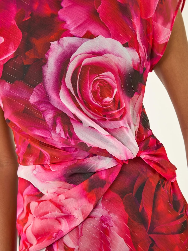 Roman Pink Floral Print Twist Detail Dress - Image 5 of 5