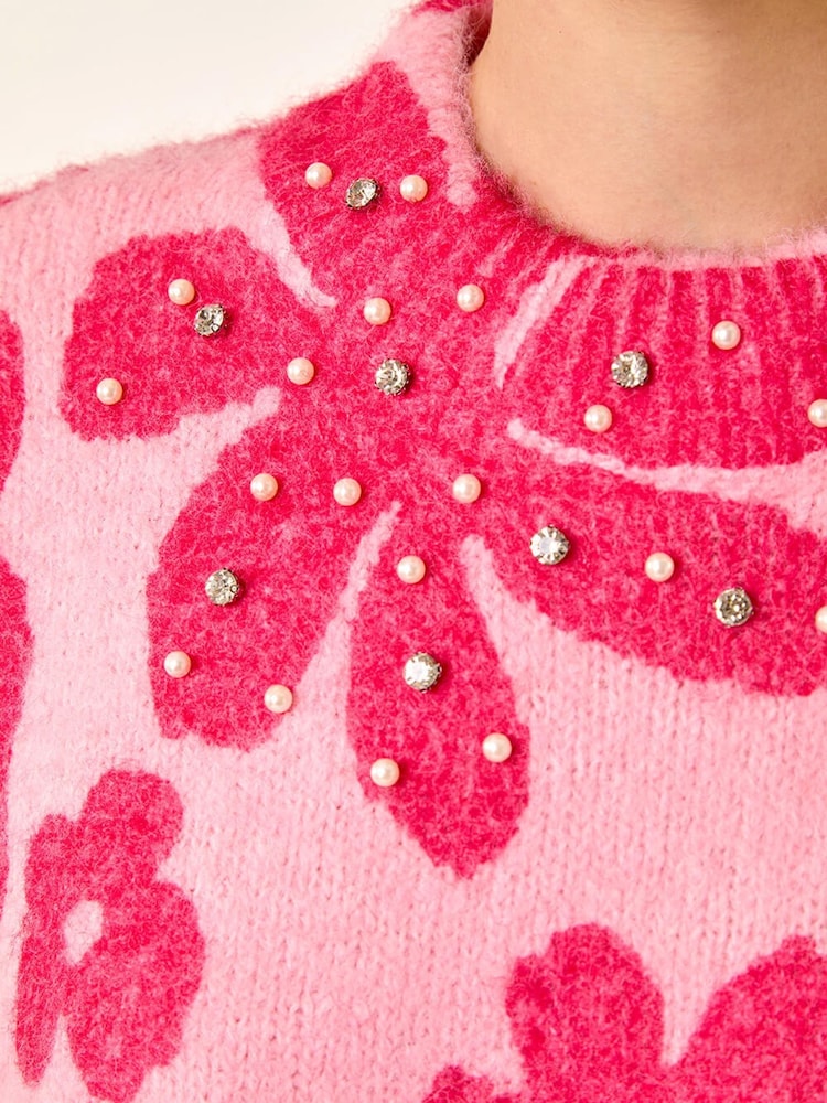Roman Pink Floral Hotfix Knit Jumper - Image 5 of 5