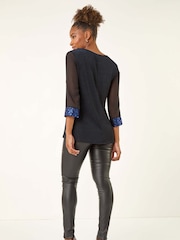 Roman Blue Brillo Sequin Cuff Blouse - Image 2 of 5