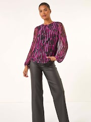 Roman Black Strip Print Mesh Overlay Shirt - Image 2 of 5