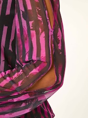 Roman Black Strip Print Mesh Overlay Shirt - Image 5 of 5
