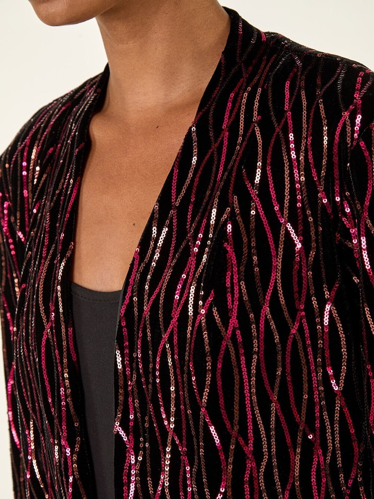 Roman Pink Sequin Velvet Longline Jacket - Image 5 of 5 Roman Pink Sequin Velvet Longline Jacket - Image 5 of 5