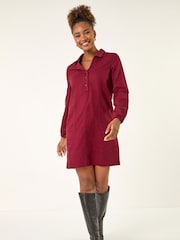 Roman Red Collared Shift Shirt Dress - Image 1 of 5