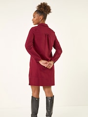 Roman Red Collared Shift Shirt Dress - Image 3 of 5
