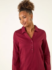 Roman Red Collared Shift Shirt Dress - Image 4 of 5