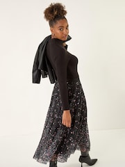 Roman Black Printed Lace Overlay Skirt - Image 1 of 5