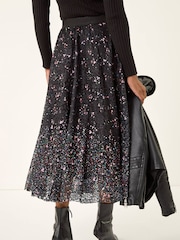 Roman Black Printed Lace Overlay Skirt - Image 3 of 5