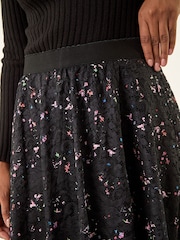 Roman Black Printed Lace Overlay Skirt - Image 5 of 5