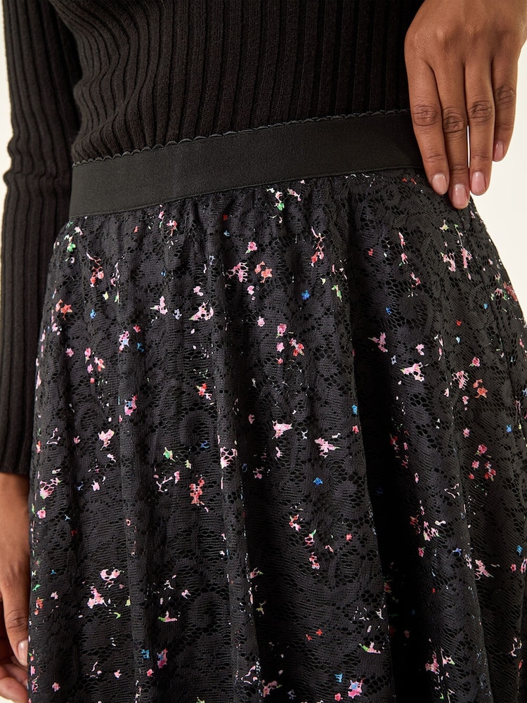 Roman Black Printed Lace Overlay Skirt - Image 5 of 5 Roman Black Printed Lace Overlay Skirt - Image 5 of 5