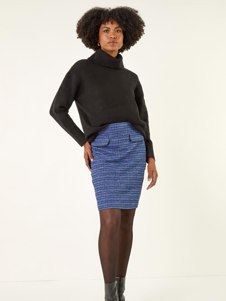Roman Blue Pocket Front Textured Skirt - Image 2 of 5 Roman Blue Pocket Front Textured Skirt - Image 2 of 5