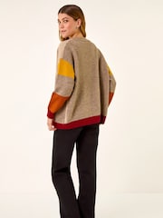 Roman Natural Colour Block Knit Cardigan - Image 3 of 5