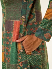 Roman Green Patchwork Print Button Swing Dress - Image 5 of 5