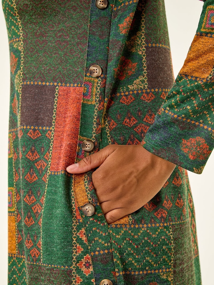 Roman Green Patchwork Print Button Swing Dress - Image 5 of 5